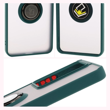 Etui z uchwytem na palec Bizon Case Hybrid Ring do Realme C75 4G / 14x 5G, przydymione z ciemnozieloną ramką