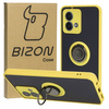 Etui z uchwytem na palec Bizon Case Hybrid Ring do Motorola Moto G84 5G, przydymione z żółtą ramką