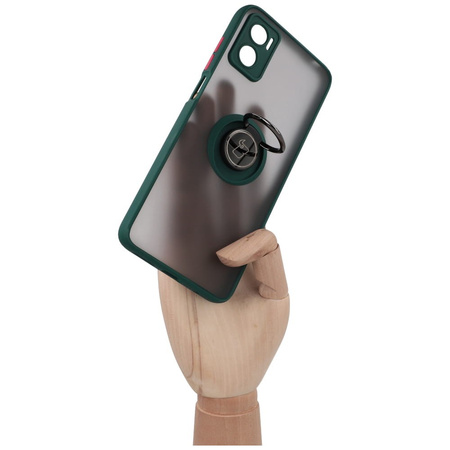 Etui z uchwytem na palec Bizon Case Hybrid Ring do Motorola Moto E22 / E22i, przydymione z ciemnozieloną ramką