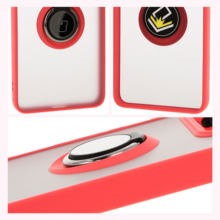 Etui z uchwytem na palec Bizon Case Hybrid Ring do Xiaomi 14T Pro, przydymione z czerwoną ramką