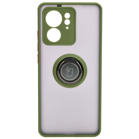Etui z uchwytem na palec Bizon Case Hybrid Ring do Motorola Edge 40, przydymione z zieloną ramką