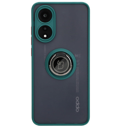 Etui z uchwytem na palec Bizon Case Hybrid Ring do Oppo A78 4G, przydymione z ciemnozieloną ramką