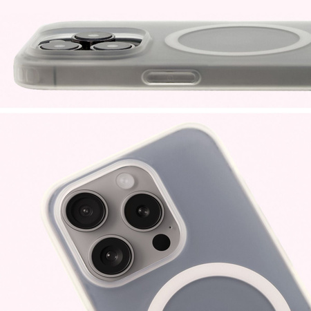 Etui z pierścieniem magnetycznym Bizon Case MatteO do iPhone 15 Pro, półprzezroczyste