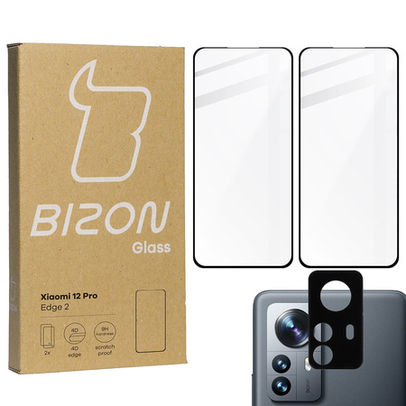2x Szkło + szybka na aparat Bizon Edge 3D Pack do  Xiaomi 12 Pro