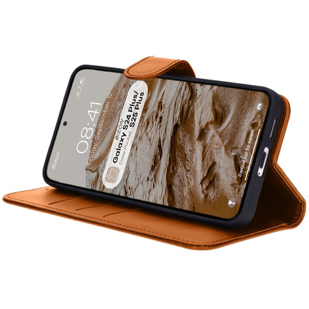 Etui z klapką Bizon Case Pocket do Galaxy S24 Plus, brązowe