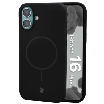 Silikonowe etui z pierścieniem magnetycznym Bizon Soft Case Magnetic do iPhone 16 Plus, czarne
