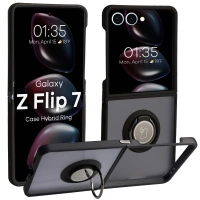 Etui z uchwytem na palec Bizon Case Hybrid Ring do Galaxy Z Flip7, przydymione z czarną ramką