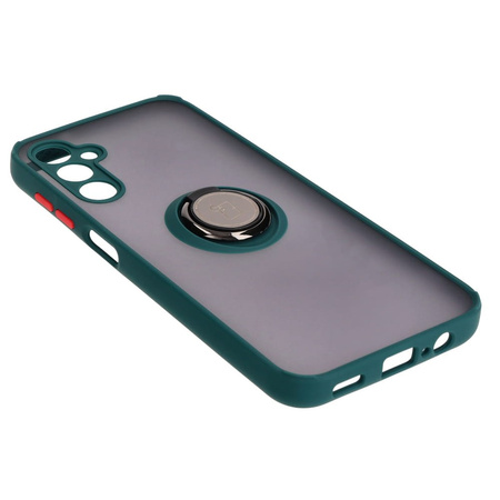 Etui z uchwytem na palec Bizon Case Hybrid Ring do Galaxy M14 5G, przydymione z ciemnozieloną ramką