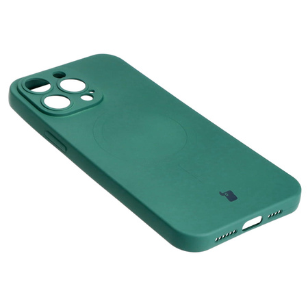Etui silikonowe z pierścieniem magnetycznym Bizon Case Silicone Magnetic do iPhone 14 Pro Max, ciemnozielone