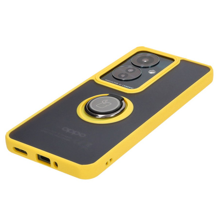 Etui z uchwytem na palec Bizon Case Hybrid Ring do Oppo Reno11 F 5G, przydymione z żółtą ramką