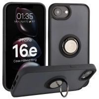 Etui z uchwytem na palec Bizon Case Hybrid Ring do iPhone 16e, przydymione z czarną ramką