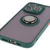 Etui z uchwytem na palec Bizon Case Hybrid Ring do iPhone 16 Pro, przydymione z ciemnozieloną ramką