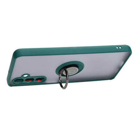 Etui z uchwytem na palec Bizon Case Hybrid Ring do Galaxy M54 5G, przydymione z ciemnozieloną ramką