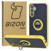 Etui z uchwytem na palec Bizon Case Hybrid Ring do Galaxy M15 5G, przydymione z żółtą ramką