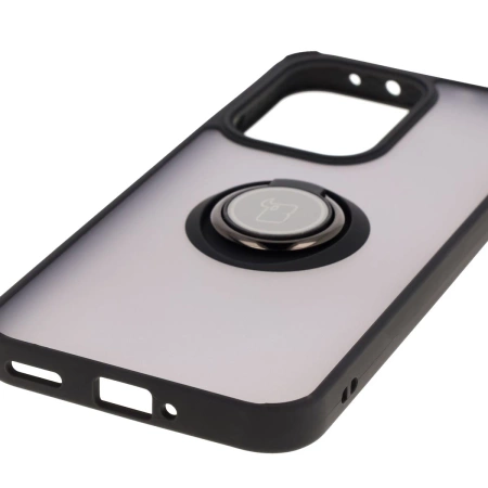 Etui z uchwytem na palec Bizon Case Hybrid Ring do Oppo Reno13, przydymione z czarną ramką