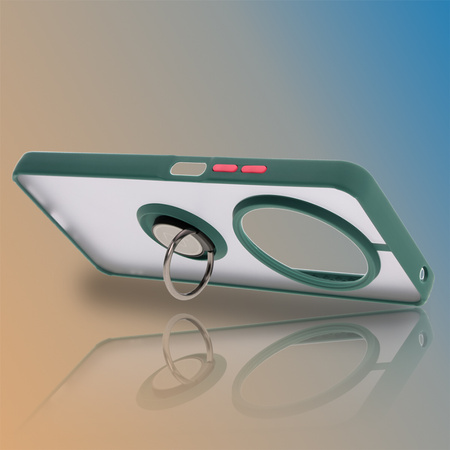 Etui z uchwytem na palec Bizon Case Hybrid Ring do Xiaomi Redmi 14C 4G / POCO C75, przydymione z ciemnozieloną ramką