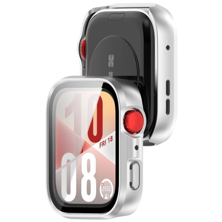 Etui ze szkłem do zegarka Bizon Case+Glass Watch do Huawei Watch Fit 4, satynowo srebrne