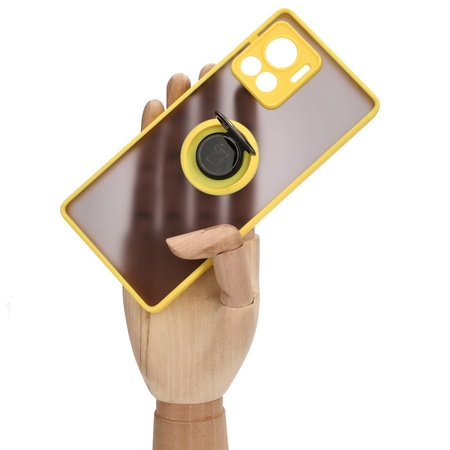 Etui z uchwytem na palec Bizon Case Hybrid Ring do Motorola Edge 30 Ultra, przydymione z żółtą ramką