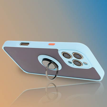 Etui z uchwytem na palec Bizon Case Hybrid Ring do iPhone 16 Pro Max, przydymione z jasnoniebieską ramką