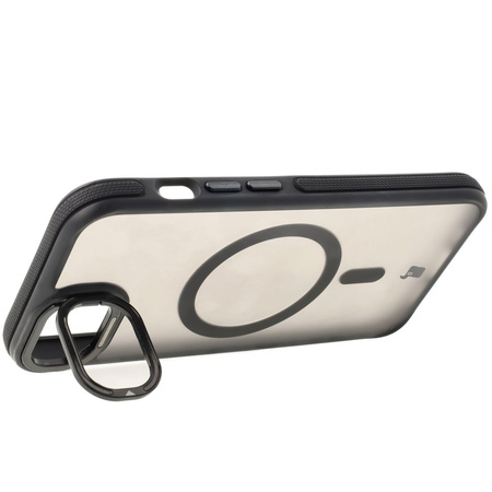 Etui z podstawką i pierścieniem magnetycznym Bizon Case Eclipse do iPhone 16e, przydymione z czarną ramką