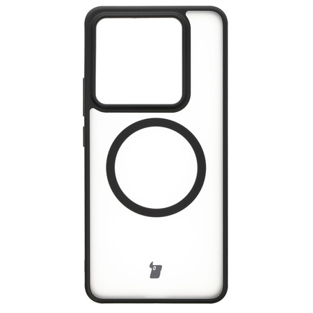 Etui z pierścieniem magnetycznym Bizon Case MatteO do Xiaomi 14T Pro, półprzezroczyste z czarną ramką