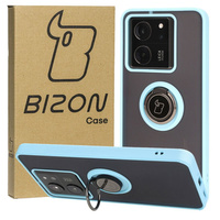 Etui z uchwytem na palec Bizon Case Hybrid Ring do Xiaomi 13T Pro / 13T, przydymione z jasnoniebieską ramką