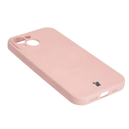Etui silikonowe z pierścieniem magnetycznym Bizon Case Silicone Magnetic do iPhone 15, jasnoróżowe