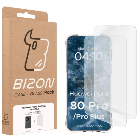 Elastyczne etui + 2x folia na ekran Bizon Case Clear Pack do Huawei Pura 80 Pro / Pro Plus