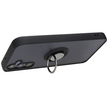 Etui z uchwytem na palec Bizon Case Hybrid Ring do Galaxy M15 5G, przydymione z czarną ramką