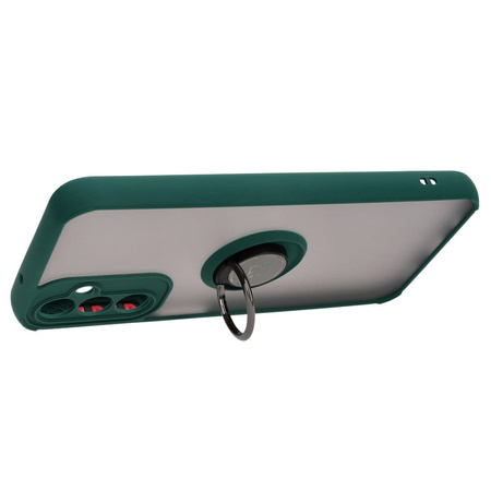Etui z uchwytem na palec Bizon Case Hybrid Ring do Galaxy A14 4G / 5G, przydymione z ciemnozieloną ramką