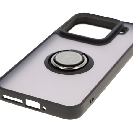 Etui z uchwytem na palec Bizon Case Hybrid Ring do Xiaomi 15, przydymione z czarną ramką