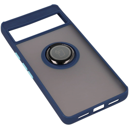 Etui z uchwytem na palec Bizon Case Hybrid Ring do Google Pixel 7, przydymione z granatową ramką