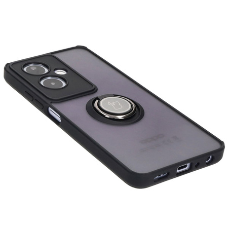 Etui z uchwytem na palec Bizon Case Hybrid Ring do Oppo A79 5G, przydymione z czarną ramką