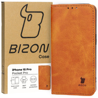 Etui z klapką Bizon Case Pocket Pro do iPhone 15 Pro, brązowe