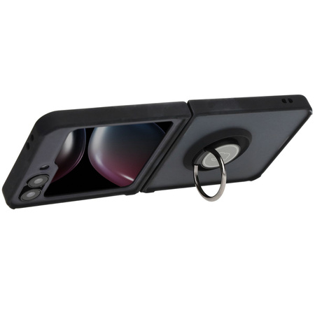 Etui z uchwytem na palec Bizon Case Hybrid Ring do Galaxy Z Flip6, przydymione z czarną ramką