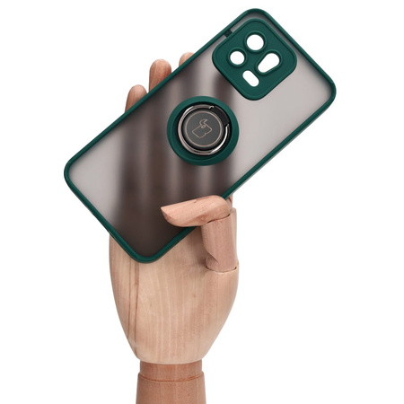 Etui z uchwytem na palec Bizon Case Hybrid Ring do Xiaomi 13, przydymione z ciemnozieloną ramką