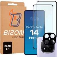 2x Szkło hartowane z ramką + szybka na aparat Bizon Edge 2 Pack do Xiaomi Redmi 14C 4G