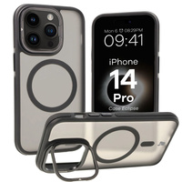 Etui z podstawką i pierścieniem magnetycznym Bizon Case Eclipse do iPhone 14 Pro, przydymione z czarną ramką