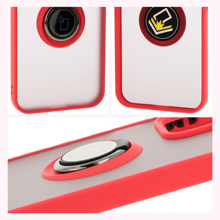 Etui z uchwytem na palec Bizon Case Hybrid Ring do Honor 200 Lite, przydymione z czerwoną ramką