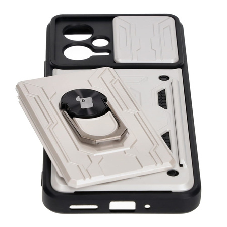 Etui Bizon Case Camshield Card Slot Ring do Xiaomi POCO X5, białe
