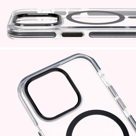 Etui z pierścieniem magnetycznym Bizon Case Marco do iPhone 14 Pro, przezroczyste z czarną ramką