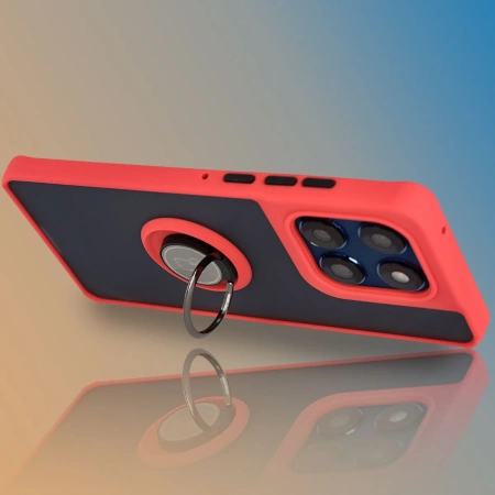 Etui z uchwytem na palec Bizon Case Hybrid Ring do Google Pixel 10 / 10 Pro, przydymione z czerwoną ramką