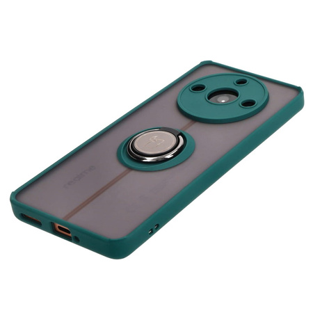 Etui z uchwytem na palec Bizon Case Hybrid Ring do Realme 11 Pro / 11 Pro+, przydymione z ciemnozieloną ramką
