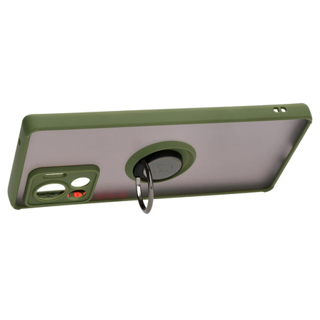 Etui z uchwytem na palec Bizon Case Hybrid Ring do Motorola Edge 30 Ultra, przydymione z zieloną ramką