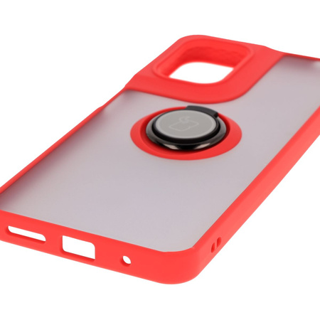 Etui z uchwytem na palec Bizon Case Hybrid Ring do Motorola Moto G05 / E15, przydymione z czerwoną ramką