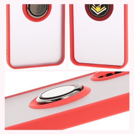 Etui z uchwytem na palec Bizon Case Hybrid Ring do Galaxy A36 5G / A56 5G, przydymione z czerwoną ramką