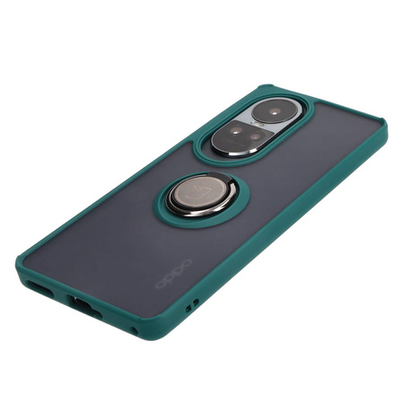 Etui z uchwytem na palec Bizon Case Hybrid Ring do Oppo Reno10 / 10 Pro, przydymione z ciemnozieloną ramką