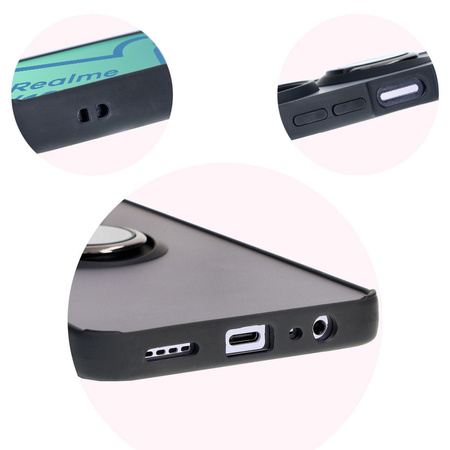 Etui z uchwytem na palec Bizon Case Hybrid Ring do Realme 12 / 12x, przydymione z czarną ramką