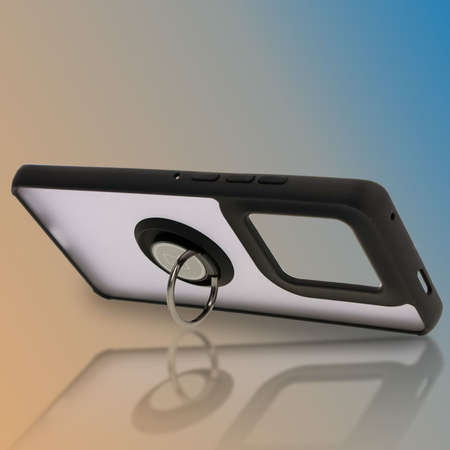 Etui z uchwytem na palec Bizon Case Hybrid Ring do Motorola Edge 50 Ultra, przydymione z czarną ramką