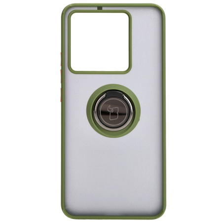 Etui z uchwytem na palec Bizon Case Hybrid Ring do Xiaomi 13T Pro / 13T, przydymione z zieloną ramką